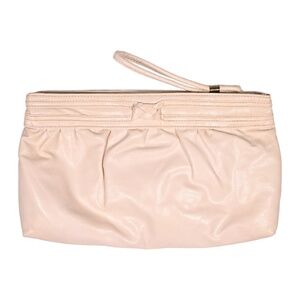 Light Pink Faux Leather Bow Accents Pleated Wristlet New Without Tags